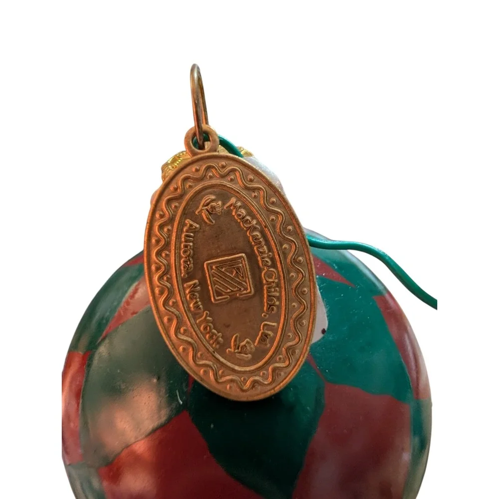 Vintage Mackenzie Childs Hand Blown Christmas Ornament Purple Green ‎ Polka Dot